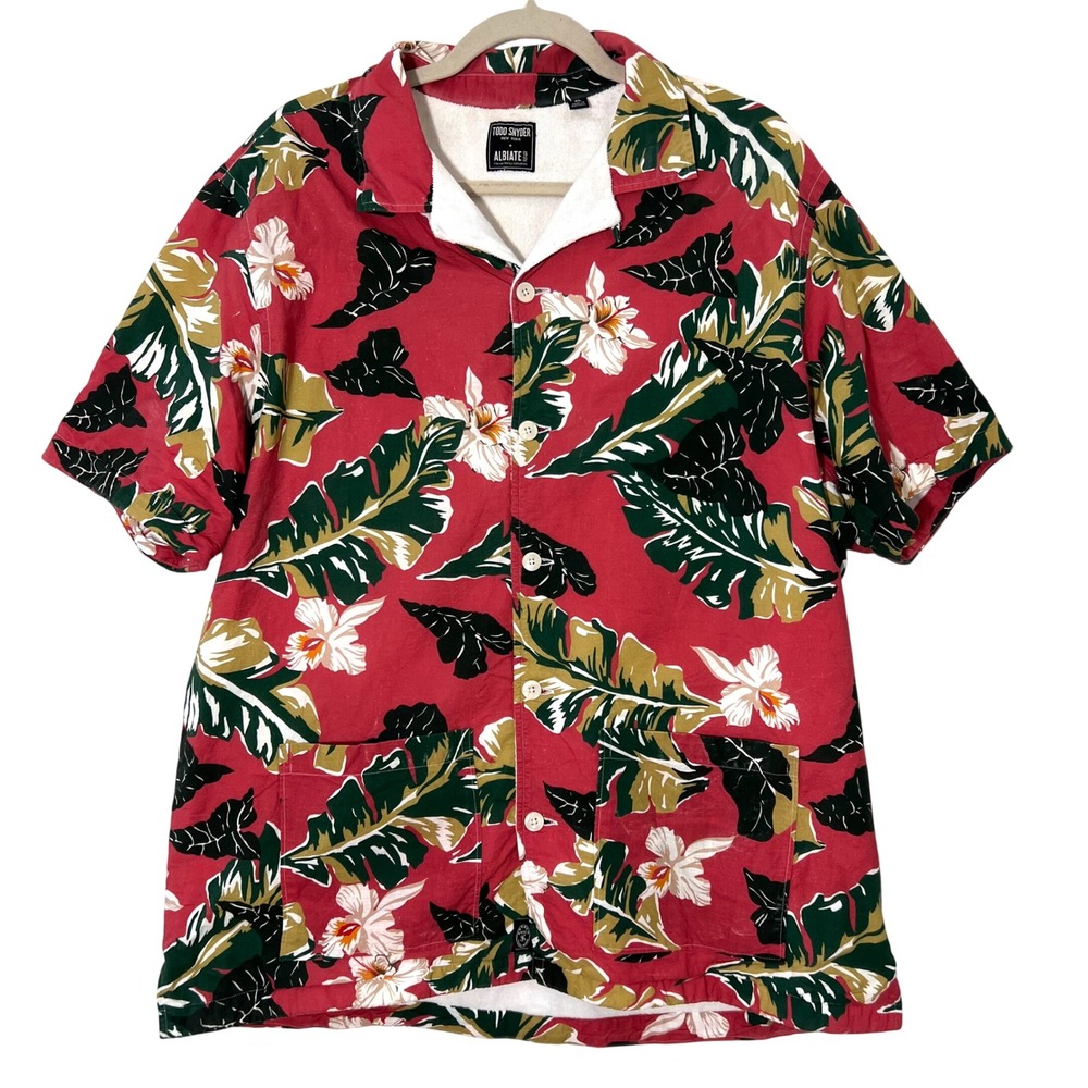 Todd Snyder X Albiate Button Down Shirt Men XL Tropical Floral Terry Cloth Lined